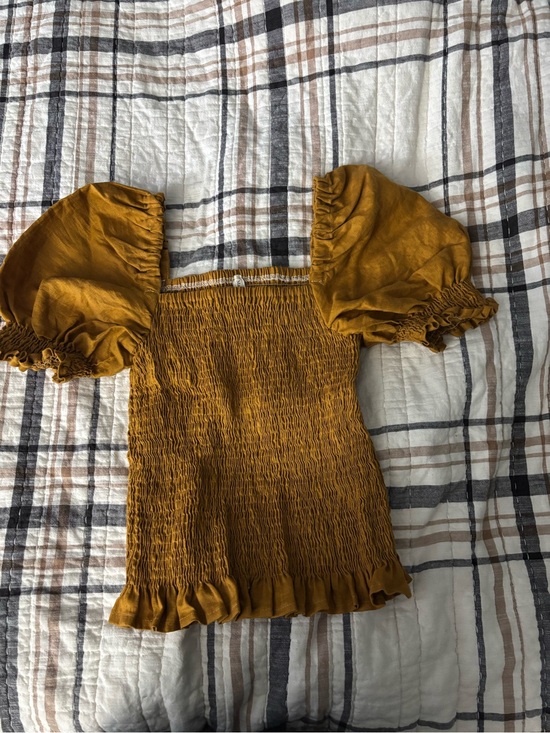Made for Mamas Co Tops - Marigold Linen Puff-Sleeve Smocked Women's Top